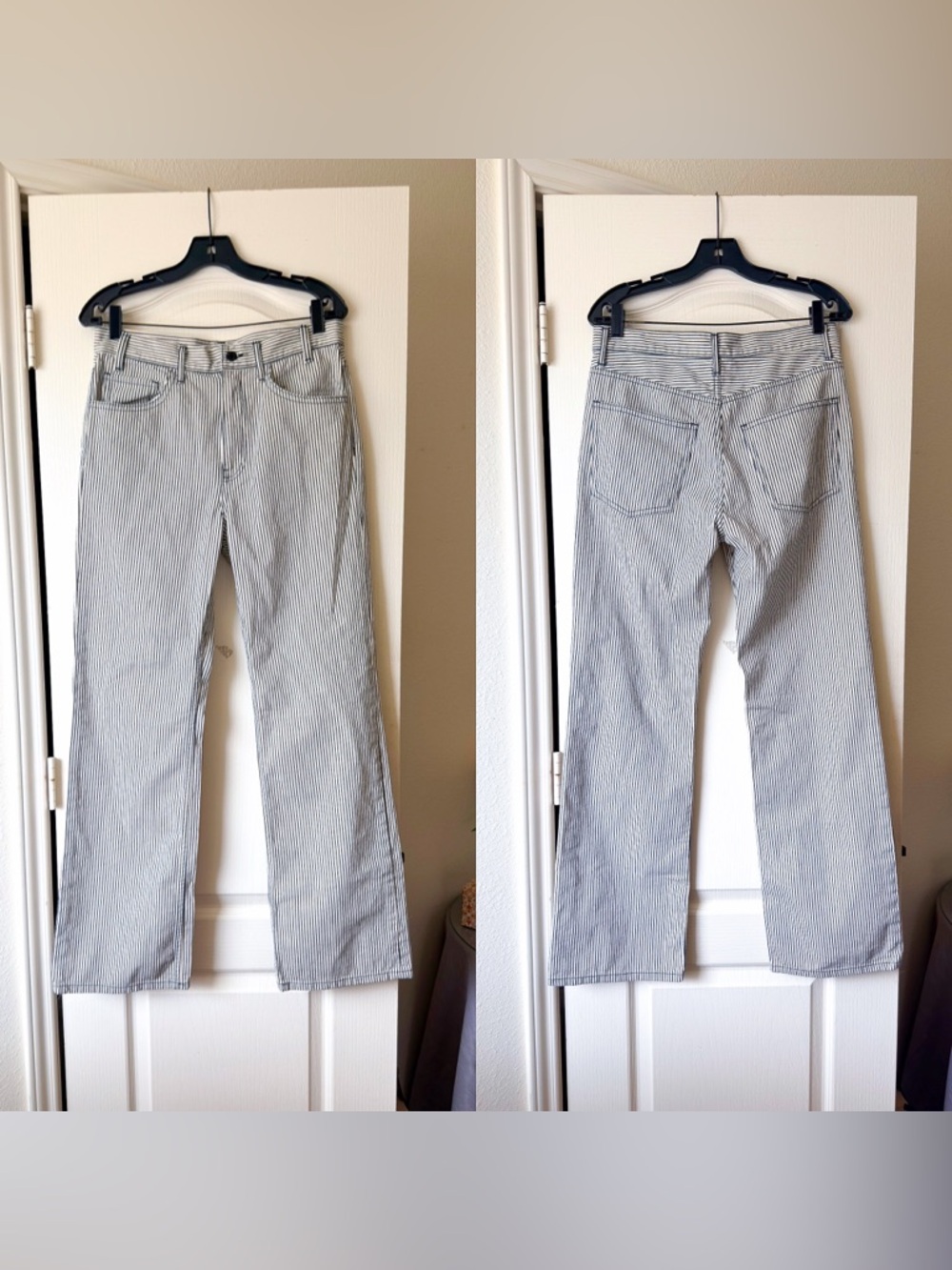 Nili Lotan Black & White Pinstripe Straight-Leg Jeans - Picture 2 of 9
